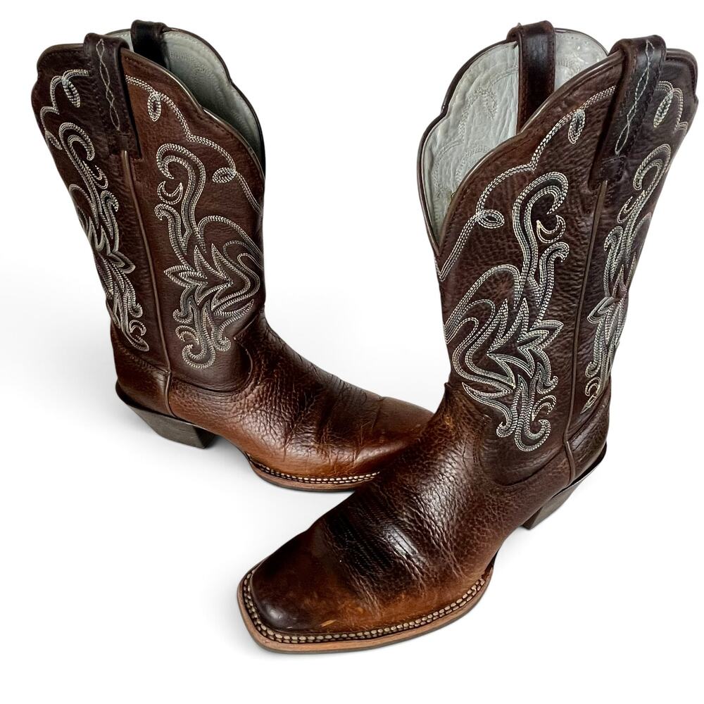 Ariat Women Heritage Legend Cowboy Boots 8.5B Brown Turquoise Leather Square Toe